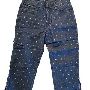 NYDJ Nautical Anchor AOP LIFT TUCK TECH Women Size 4P Cropped Blue Jeans